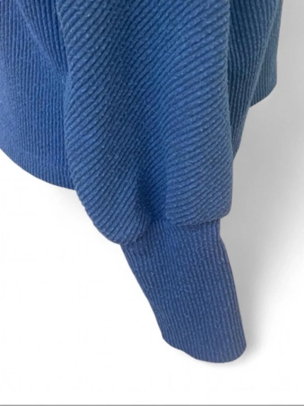 Preppy Slouchy Cozy Dark Blue Ribbed V-Neck Sweater with Dolman Sleeves